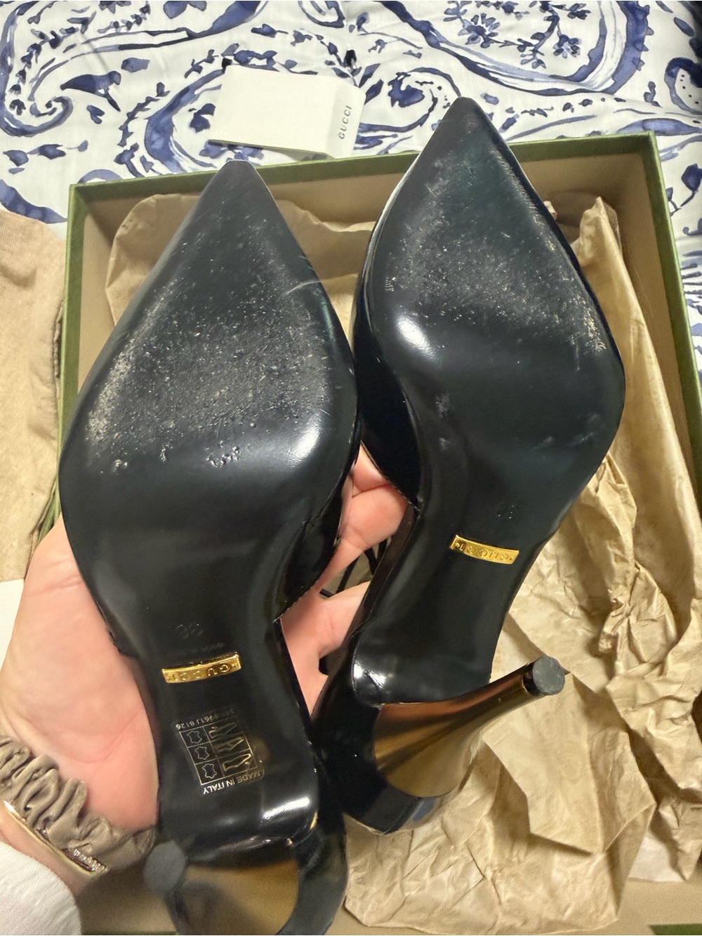 Gucci Black Patent Pointed Lace-Up Ankle Stilettos - Picture 5 of 11